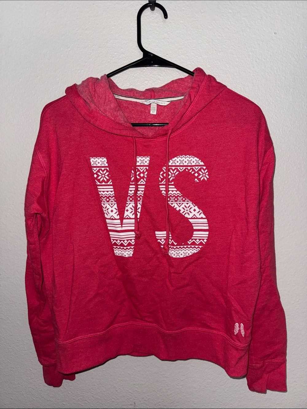 Victoria's Secret Red-Pink Cowlneck Hoodie with White Patterned VS